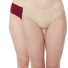 SOIE Woman - High Waist Full Coverage Lace Brief (Pack-2) - Panty -for Women