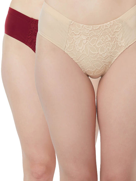SOIE Woman - High Waist Full Coverage Lace Brief (Pack-2) - Panty -for Women