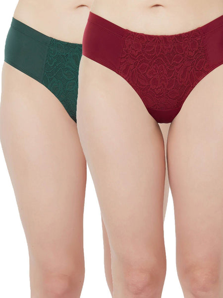 SOIE Woman - High Waist Full Coverage Lace Brief (Pack-2) - Panty -for Women