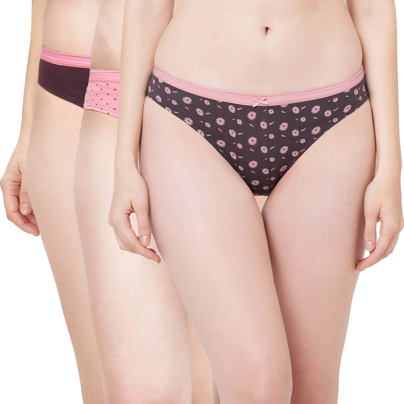 SOIE Woman - Mid Rise Medium Coverage Solid and Printed Cotton Stretch Brief Panty (Pack of 3) - Panty -for Women