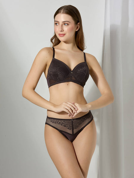 Jena Bra & Panty Set | Back Beauty | Soft Polyamide Lace | Women’s Padded Non-Wired Everyday Lingerie