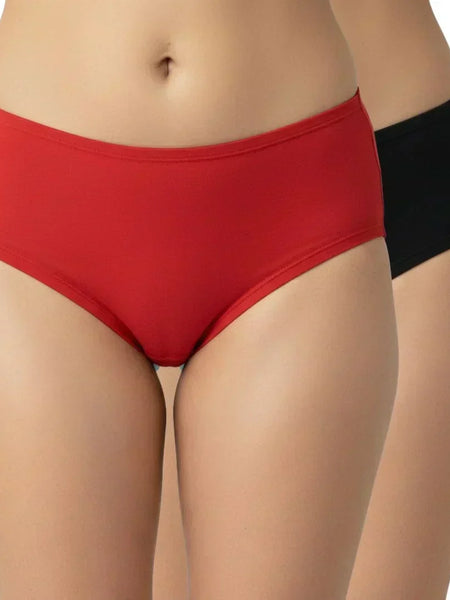 Bamboo Fabric Women's Mid Rise Panty | Red and Black | Pack of 2