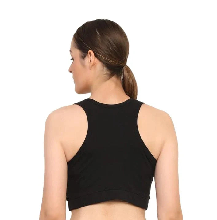 Cotton Sports Bra with Removable Pads – Breathable & Supportive Activewear | Black