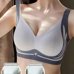 Plus Size Grey Padded Light Support Wireless Bra, Seamless Soft Bralette, for Sleep, Yoga and Everyday