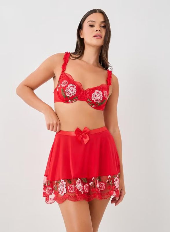 Brachy Women Red Honeymoon Bridal Babydoll Lingerie Set Underwire Hot Dress