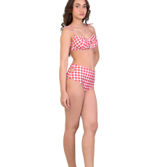 High waist Gingham cut-out bikini set