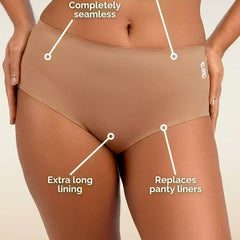 Beige women's underwear with text labels on a beige background