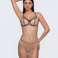 Helen nude and black accent bra strap detail – comfortable full coverage bra for fuller figures