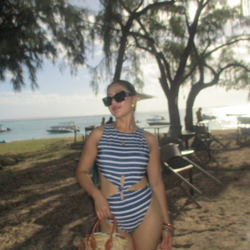 Navy stripe Monokini with twist detail