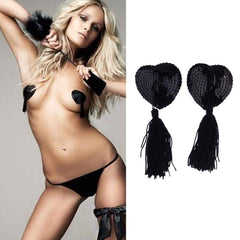 Women Black Adhesive Breast Pads Bra Reusable Silicone Heart-Shaped Nipple Cover