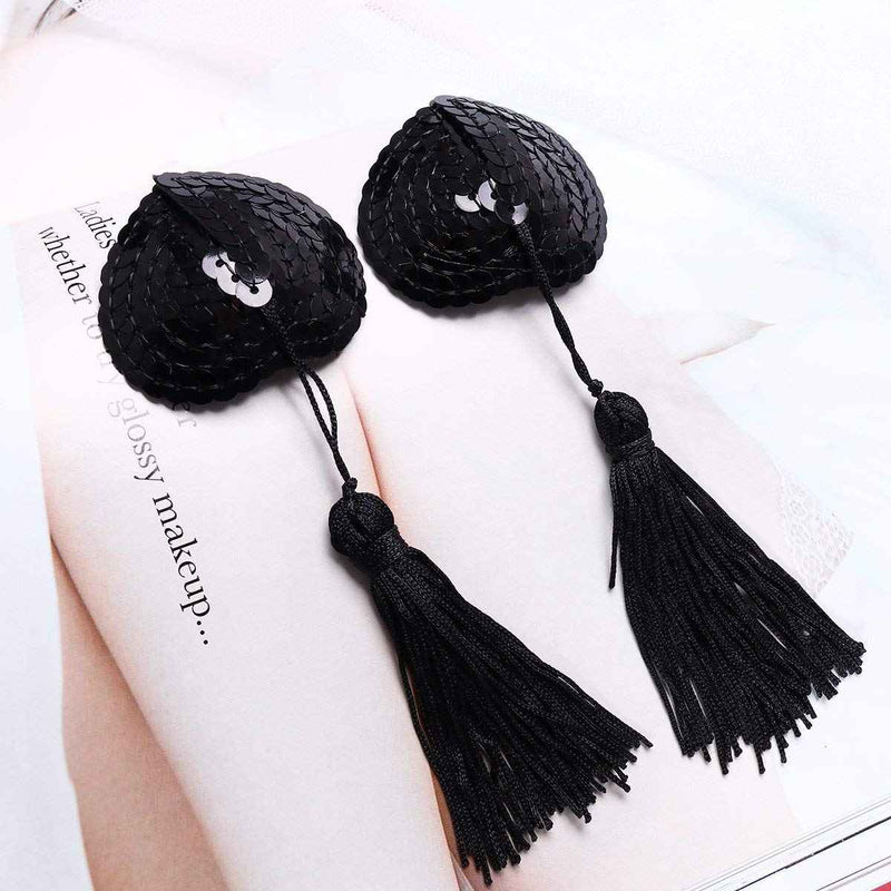 Women Black Adhesive Breast Pads Bra Reusable Silicone Heart-Shaped Nipple Cover