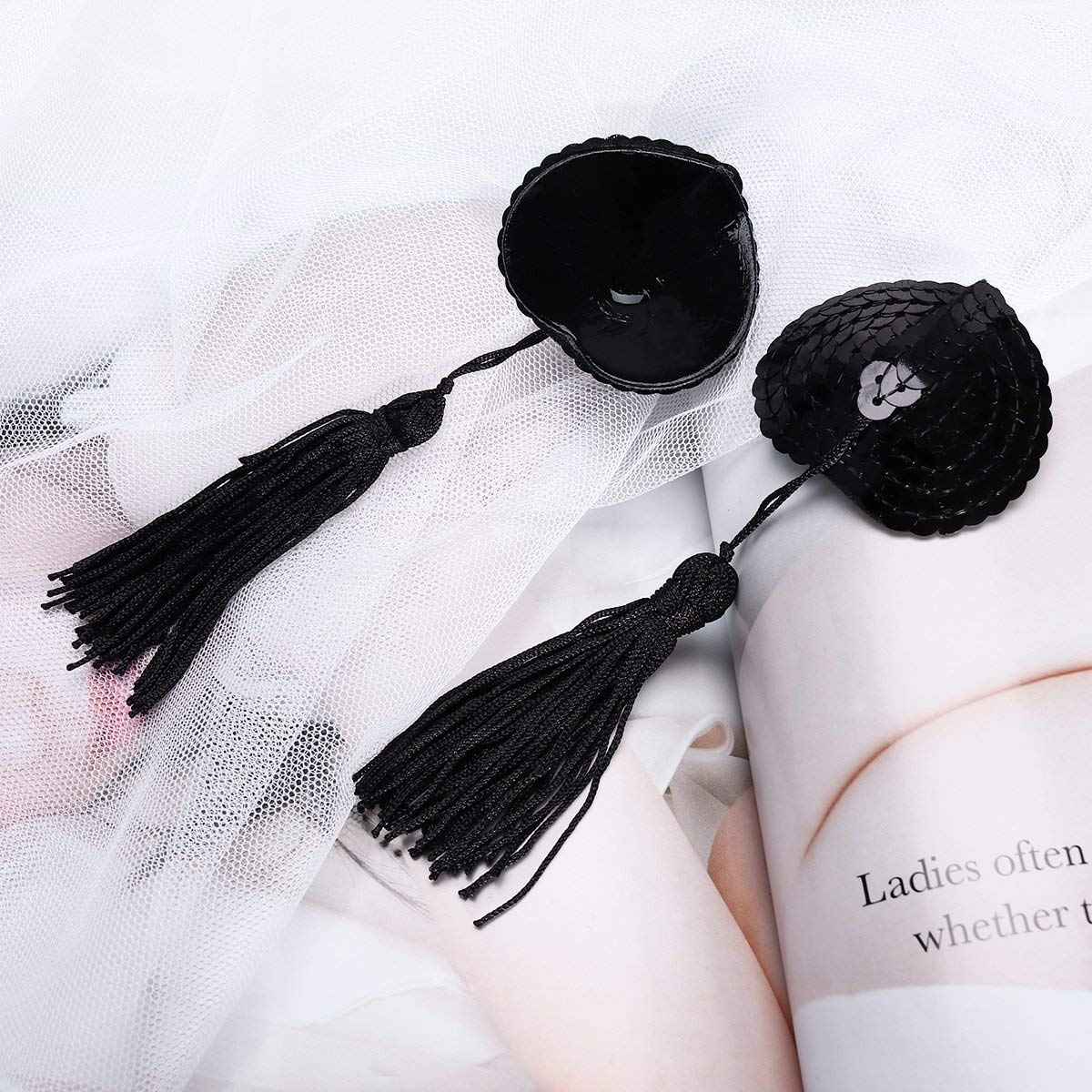 Women Black Adhesive Breast Pads Bra Reusable Silicone Heart-Shaped Nipple Cover