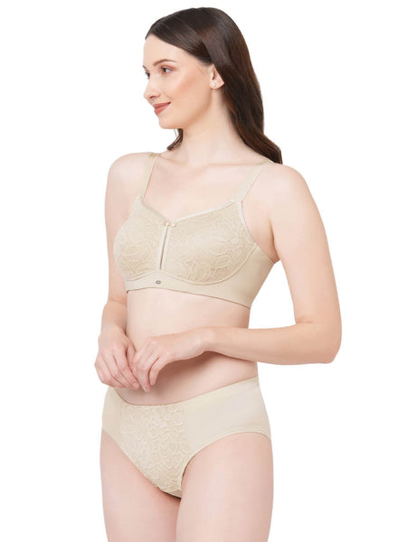 SOIE Woman - Full Coverage Non Padded Non Wired Lace Bra with High Waist Lace Brief - -for Women