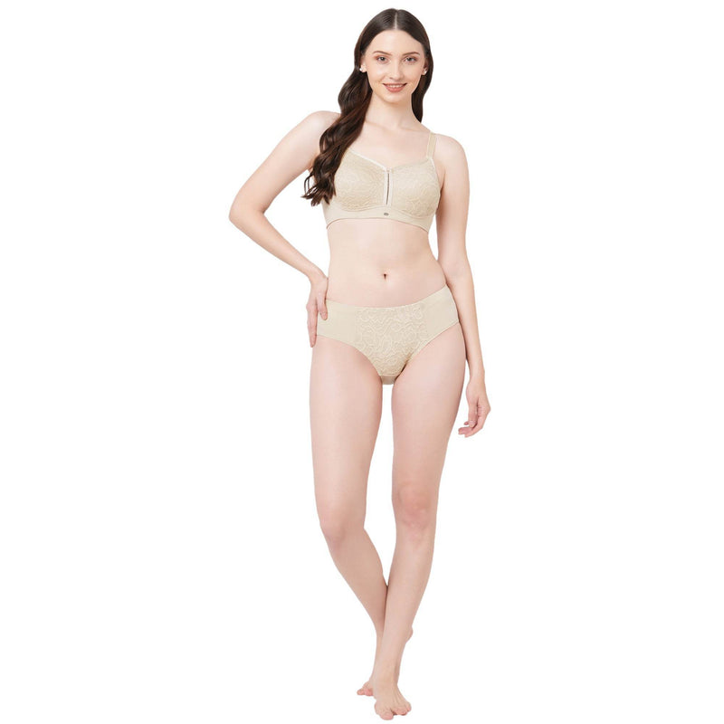 SOIE Woman - Full Coverage Non Padded Non Wired Lace Bra with High Waist Lace Brief - -for Women
