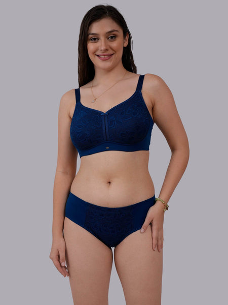 SOIE Woman - Full Coverage Non Padded Non Wired Lace Bra with High Waist Lace Brief - -for Women