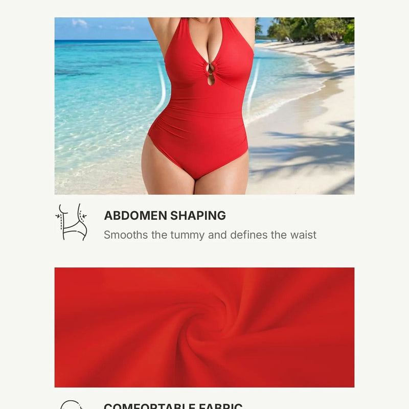 V-Neck Ruched Tummy Control One Piece Swimsuit