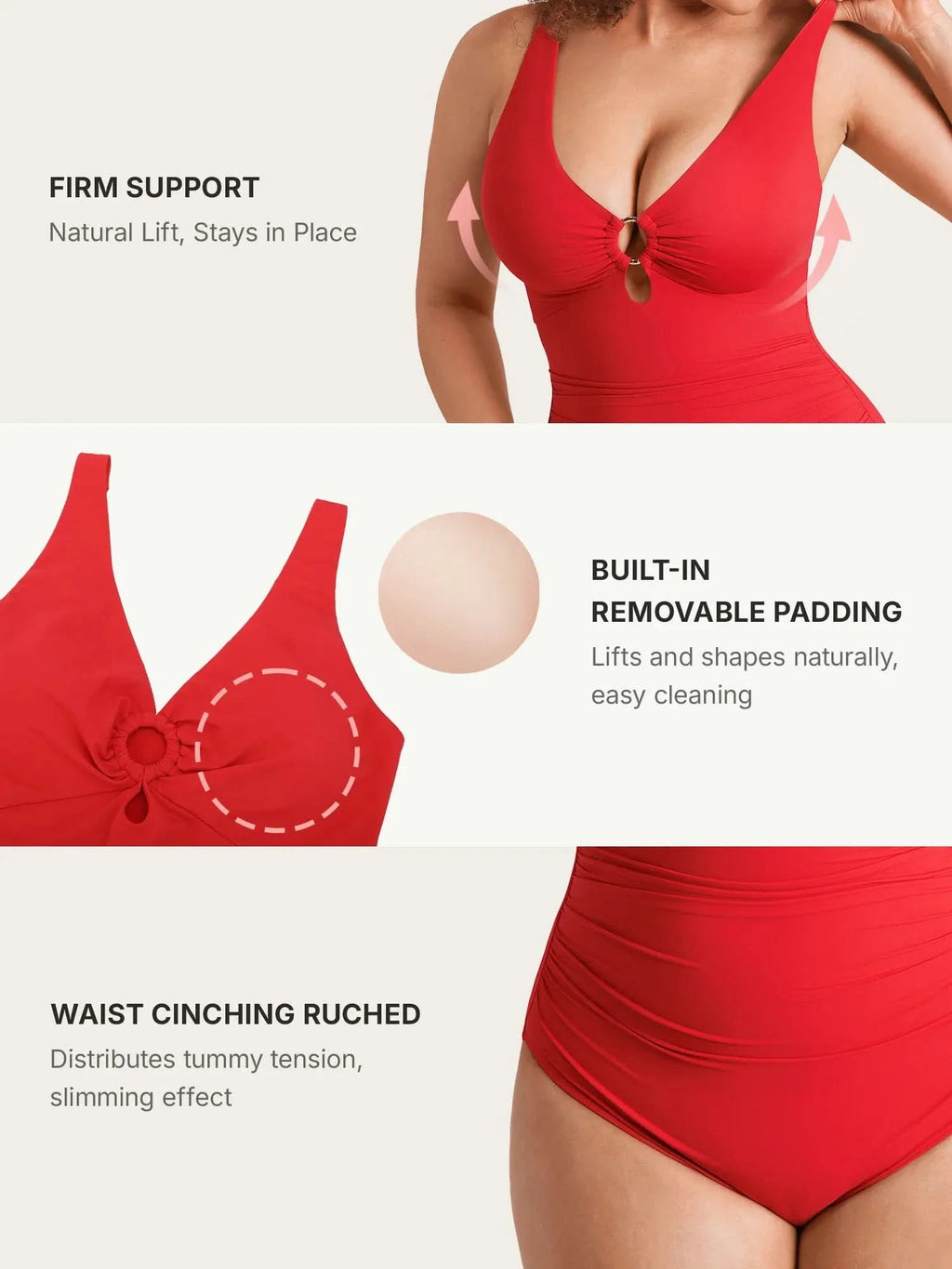 Waist Shaping One Piece Swimsuit with Pads