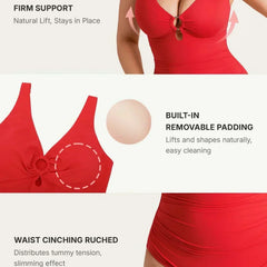 V-Neck Ruched Tummy Control One Piece Swimsuit