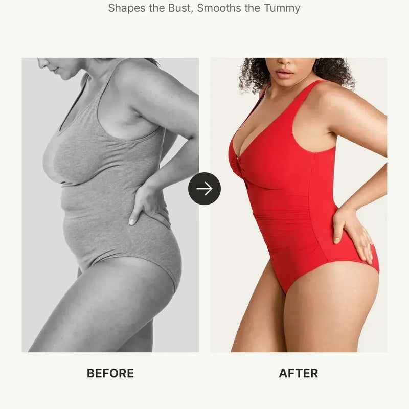 V-Neck Ruched Tummy Control One Piece Swimsuit