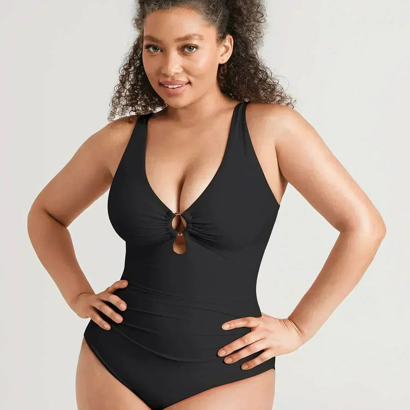 V-Neck Ruched Tummy Control One Piece Swimsuit