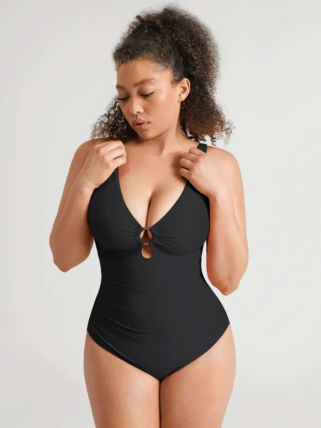 V-Neck Ruched Tummy Control One Piece Swimsuit