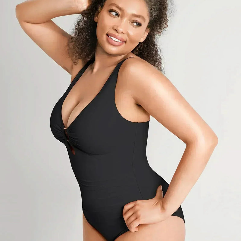 V-Neck Ruched Tummy Control One Piece Swimsuit
