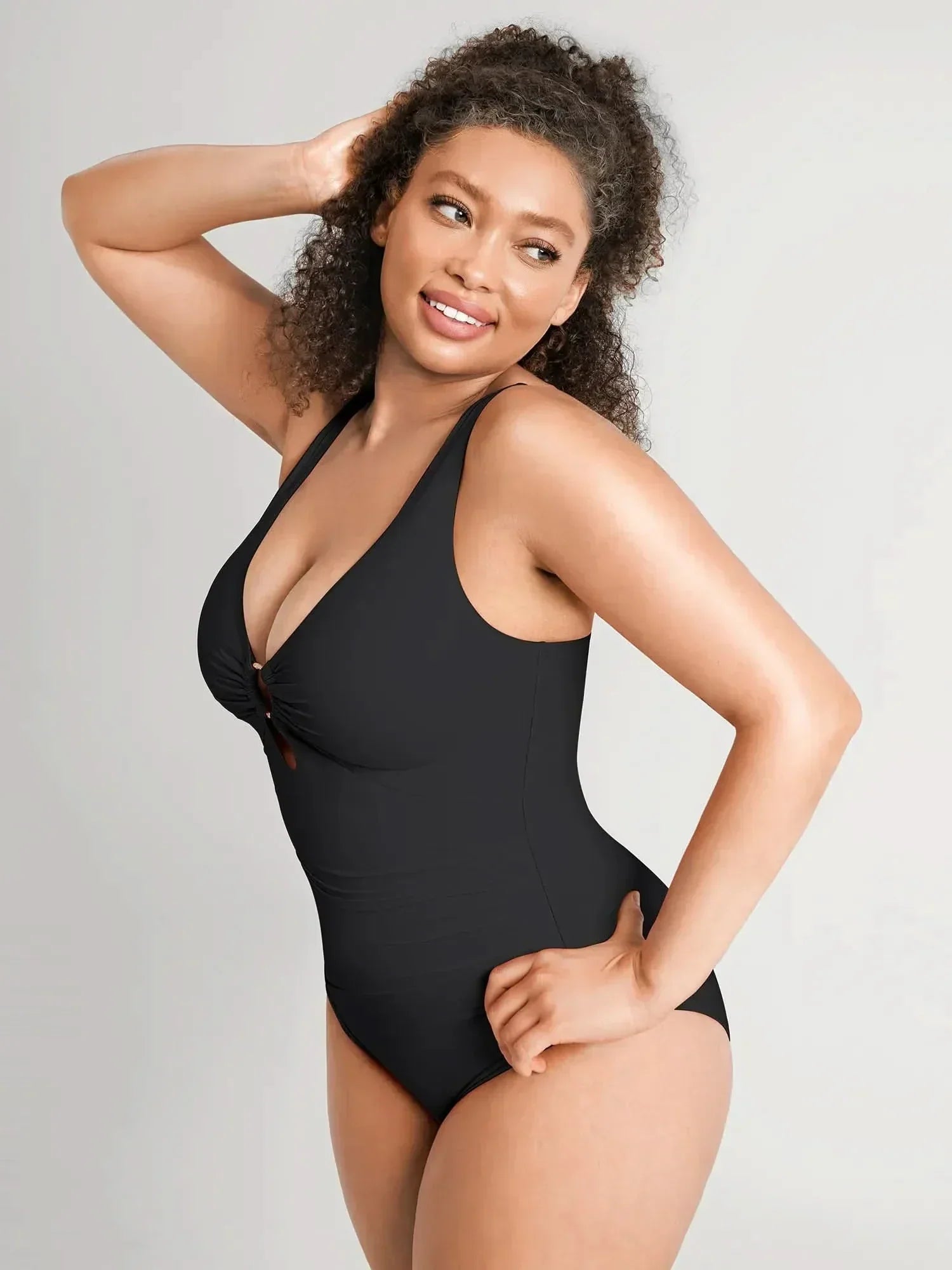 V-Neck Ruched Tummy Control One Piece Swimsuit