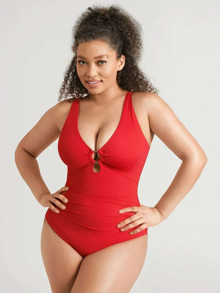 V-Neck Ruched Tummy Control One Piece Swimsuit