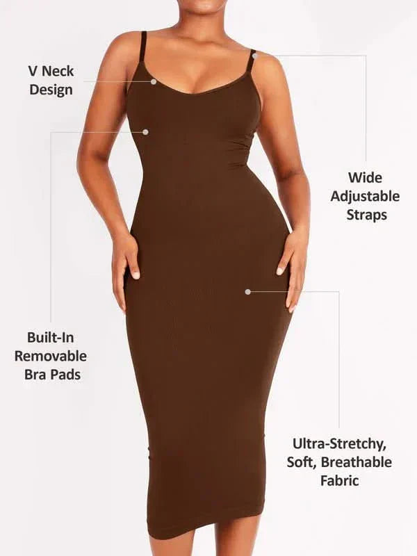 Spaghetti Strap V-neck Snatched Seamless Shaper Dress