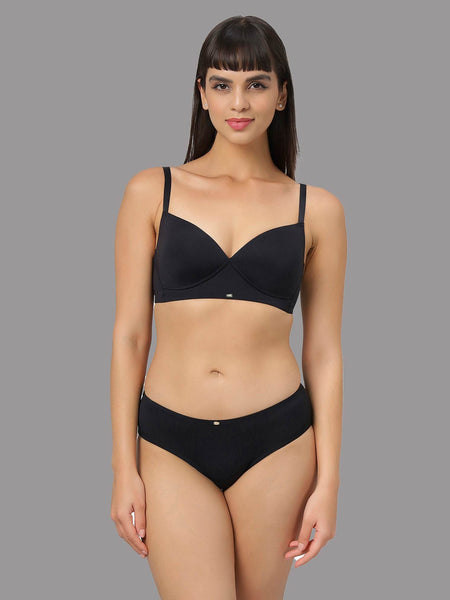 SOIE Woman - Full Coverage Padded Non-Wired T-shirt Bra with High Rise Full Coverage Brief - -for Women