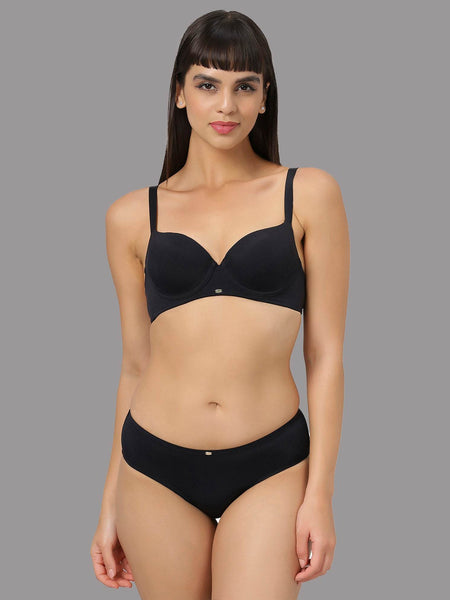 SOIE Woman - Medium Coverage Padded Wired T-shirt Bra with High Rise Full Coverage Brief - -for Women