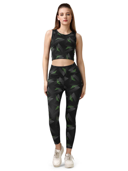 SOIE Woman - Quick-Dry Printed Sleeveless Crop Top & High-Waist Legging Set - Athleisure Set -for Women