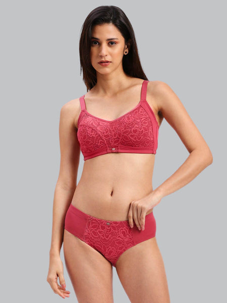 SOIE Woman - Full Coverage Non Wired Non Padded Bra with High Waist Full Coverage Lace Brief - -for Women