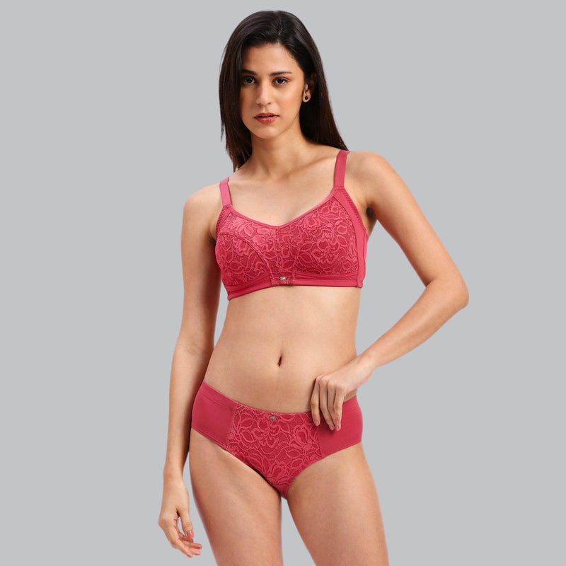 SOIE Woman - Full Coverage Non Wired Non Padded Bra with High Waist Full Coverage Lace Brief - -for Women