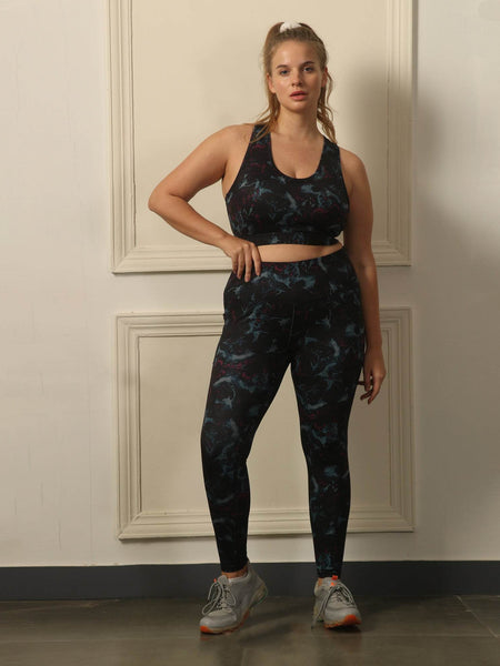 SOIE Woman - Quick-Dry Printed Sports Bra & High Waist Legging Set - Athleisure Set -for Women