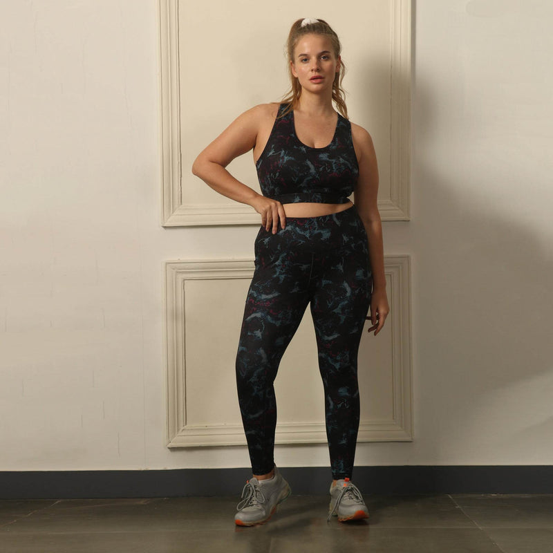 SOIE Woman - Quick-Dry Printed Sports Bra & High Waist Legging Set - Athleisure Set -for Women