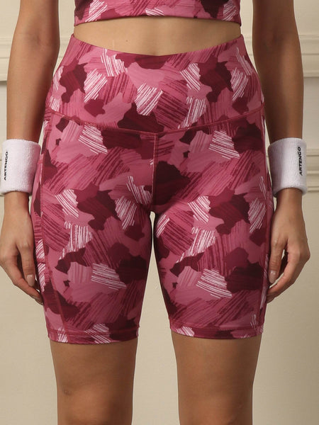 SOIE Woman - High Waist Knee Length Printed Sports Shorts With Pocket - Athleisure Shorts -for Women