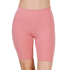 SOIE Woman - High Waist Knee Length Solid Sports Shorts With Pocket - Athleisure Shorts -for Women