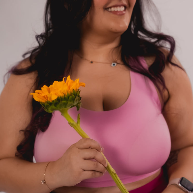 Pink Crossback Fursat Bra – seamless bra for women, perfect for yoga and daily wear.