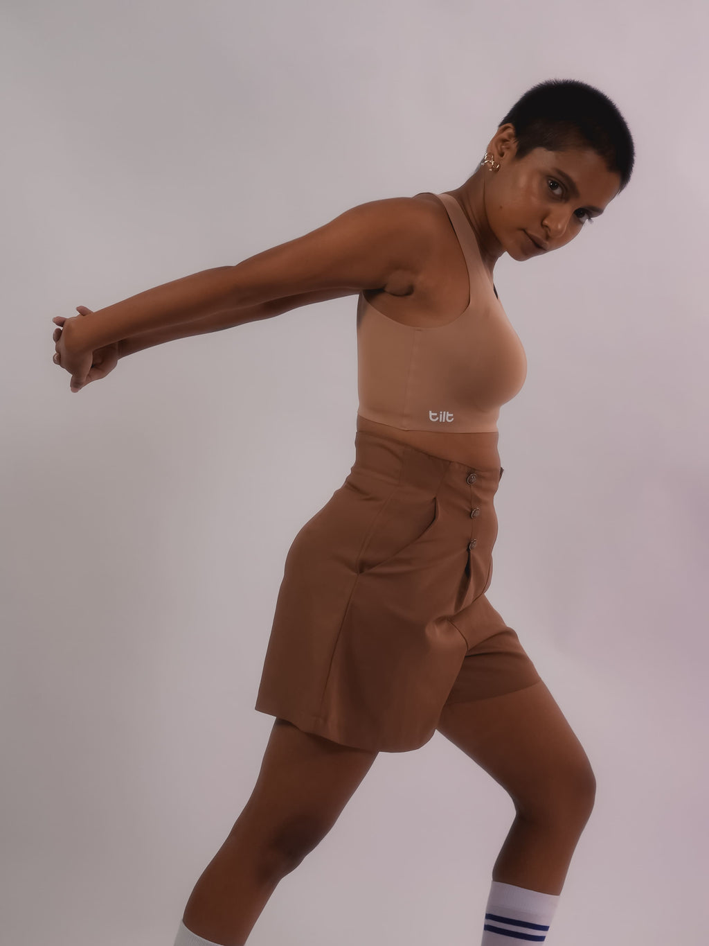 Beige comfort bra for women – wire-free Fursat Bra by Tilt, flexible and body-hugging.