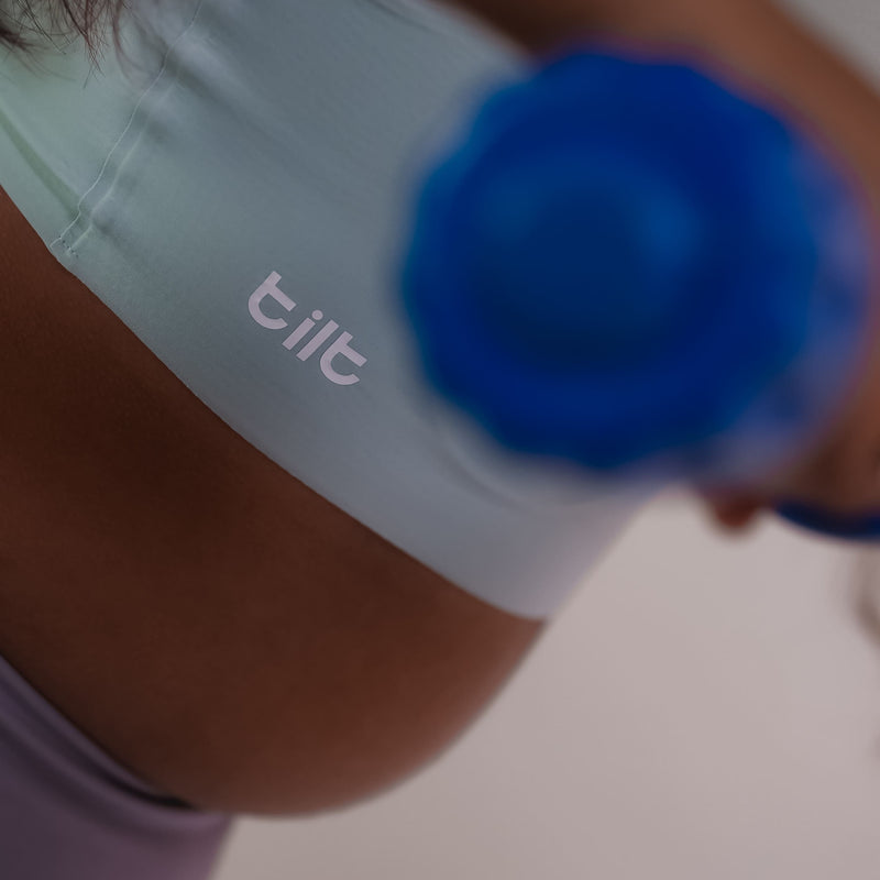 Racerback Fursat Bra in blue – Tilt wire-free comfort bra for women, seamless design.