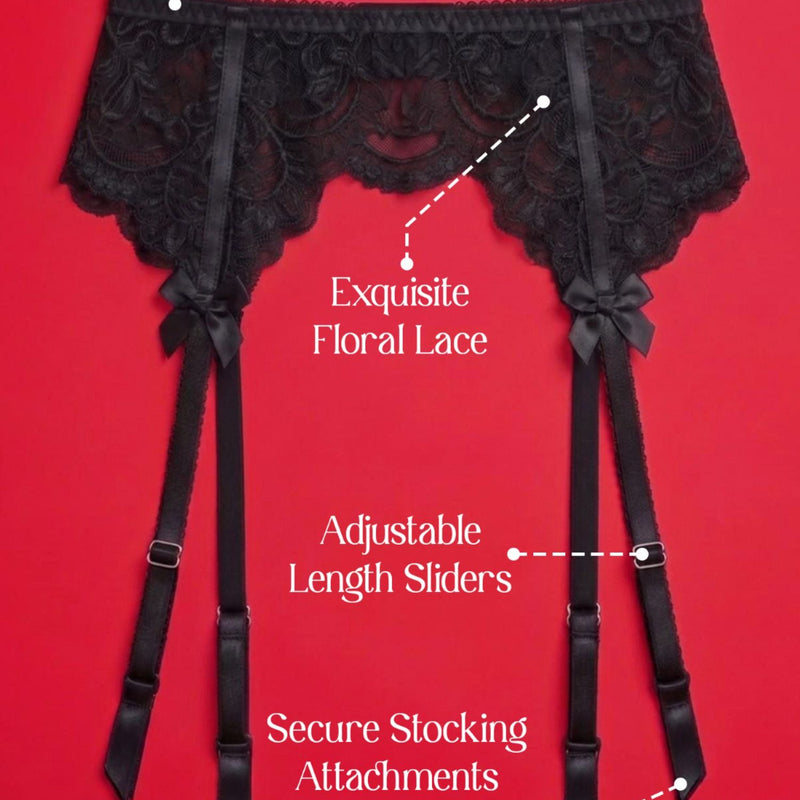 Black Lace Garter Belt with Adjustable Straps