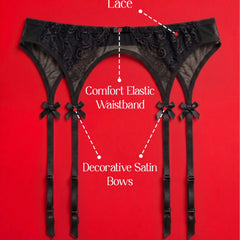 Black Lace Garter Belt with Sheer Panels