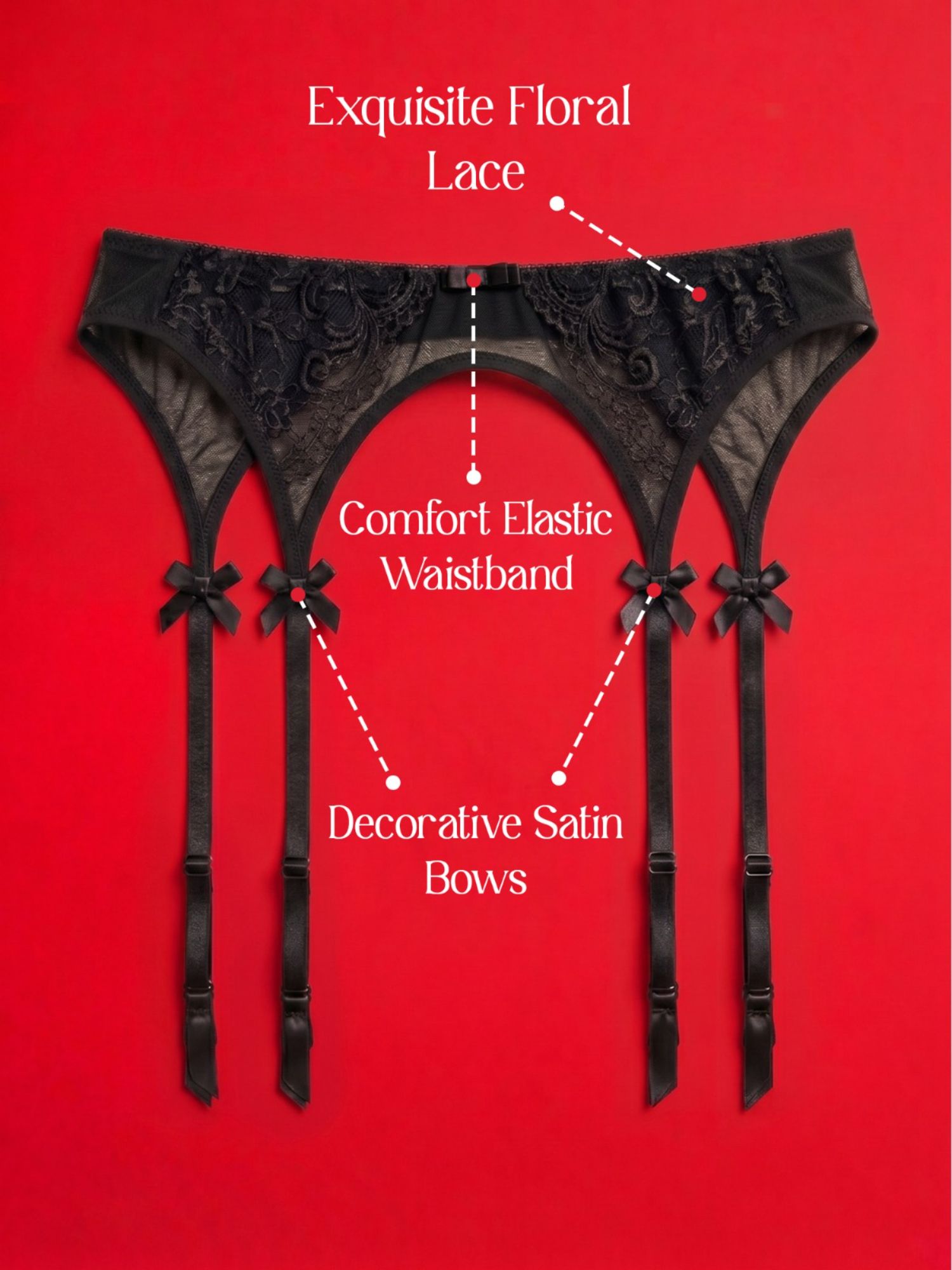 Black Lace Garter Belt with Sheer Panels