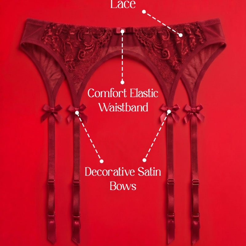 Red Lace Garter Belt with Sheer Panels