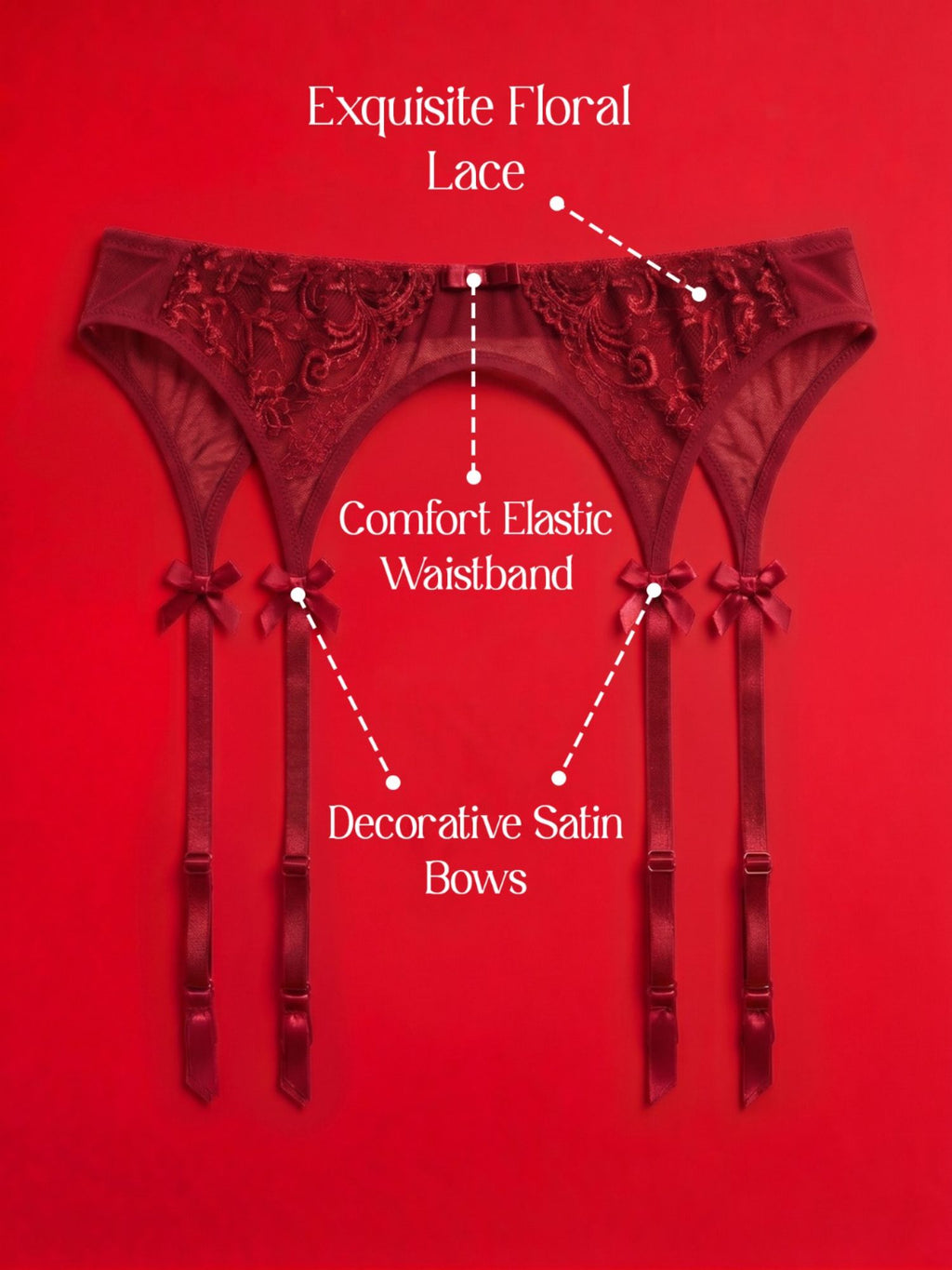 Red Lace Garter Belt with Sheer Panels