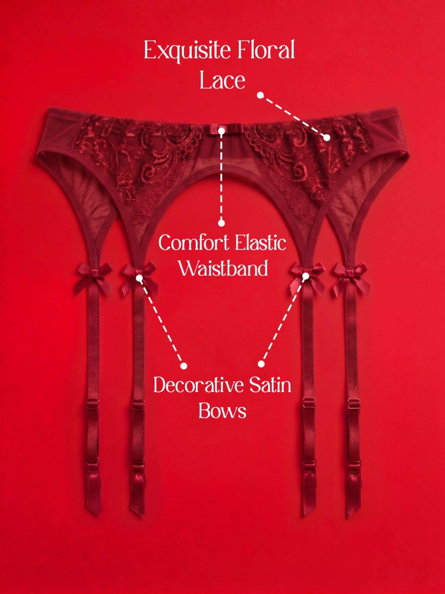 Red Lace Garter Belt with Sheer Panels