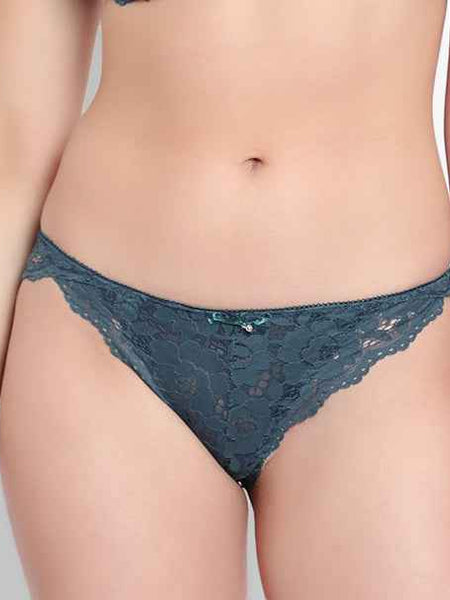 Green Low Waist Sheer Bikini Panties - Lace