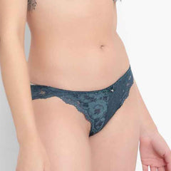 Green Low Waist Sheer Bikini Panties - Lace