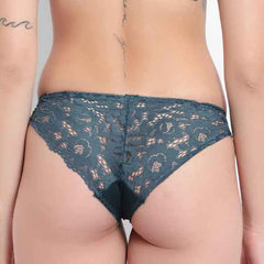 Green Low Waist Sheer Bikini Panties - Lace